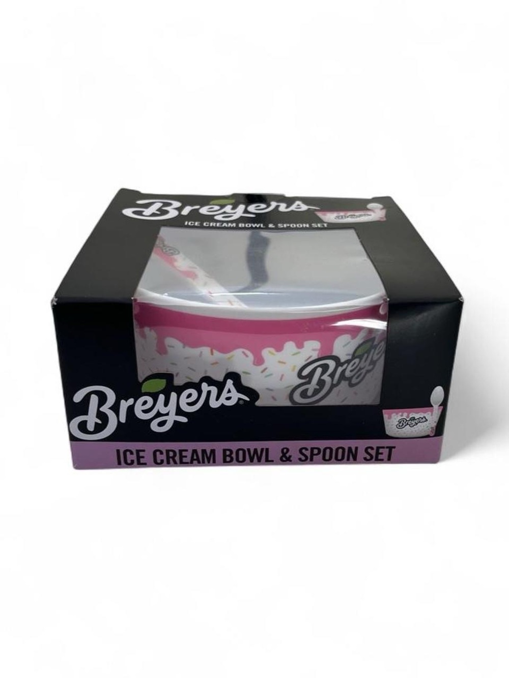 Breyers Ice Cream Bowl & Matching Spoon Set White & Pink Sprinkles NWT NIB